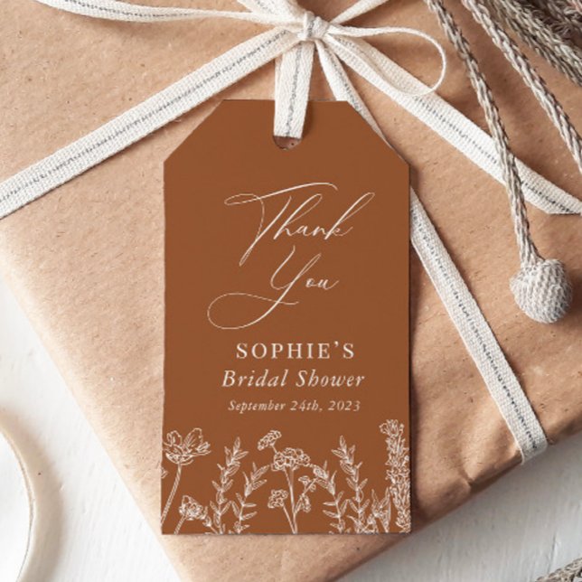 Étiquettes-cadeau Fête des mariées Fleur sauvage orange brûlé Favori (Créateur téléchargé)