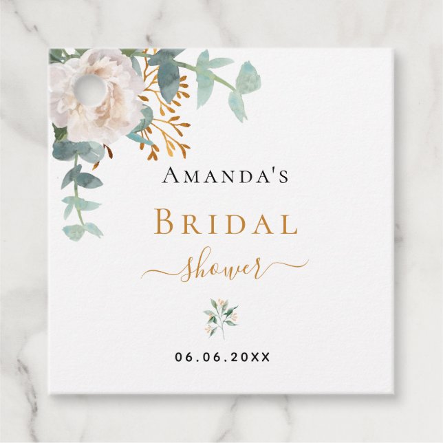 Étiquettes Cadeau Fête des mariées fleurie eucalyptus verdure élégan (Devant)