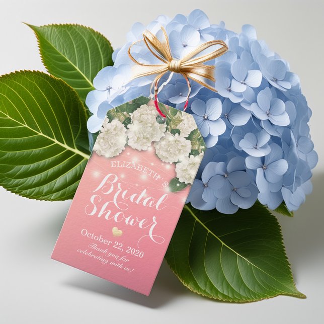 Étiquettes-cadeau Fête des mariées Fleurs Hydrangea Lumières à corde (Créateur téléchargé)