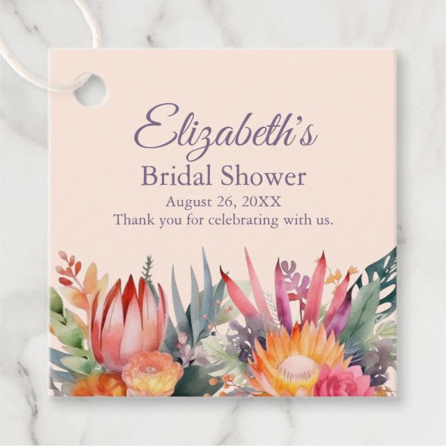 Étiquettes Cadeau Fête des mariées Fleurs Tropicales Peach Fuzz (Devant)