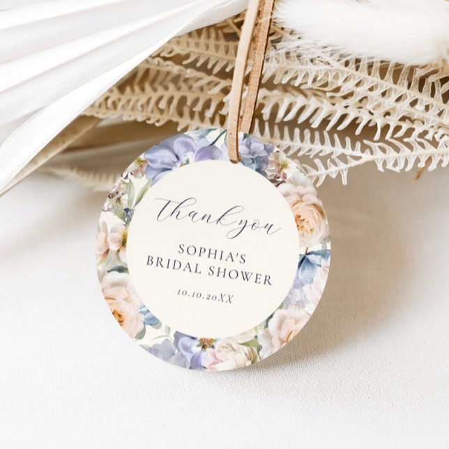 Étiquettes Cadeau Fête des mariées florale à crème bleue poussiéreus (Créateur téléchargé)