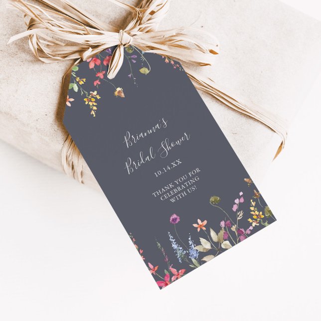 Étiquettes-cadeau Fête des mariées florale bleu classique (Créateur téléchargé)