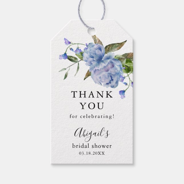 Étiquettes-cadeau Fête des mariées Florale Bleue (Devant)