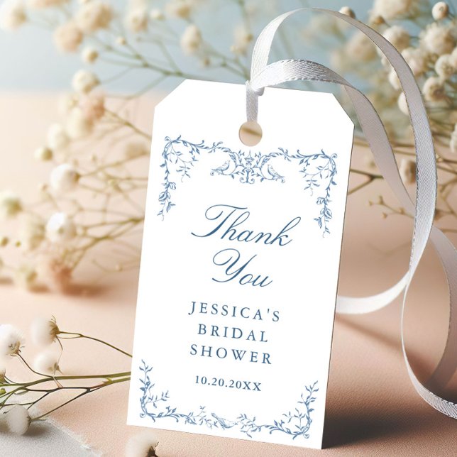 Étiquettes-cadeau Fête des mariées Florale Bleue Orné Victorien (Créateur téléchargé)