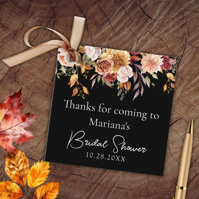 Étiquettes Cadeau Fête des mariées florale de la chute noire (Créateur téléchargé)