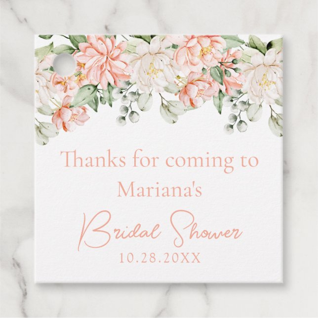 Étiquettes Cadeau Fête des mariées florale de pêche de l'ivoire (Devant)