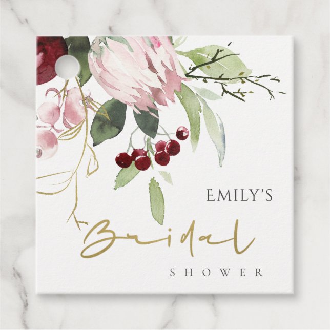 ÉTIQUETTES CADEAU FÊTE DES MARIÉES FLORALE DE PROTÉA BURGUNDÉ ROSE B (Devant)