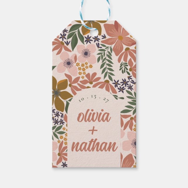 Étiquettes-cadeau Fête des mariées florale ou Mariage personnalisé (Devant)