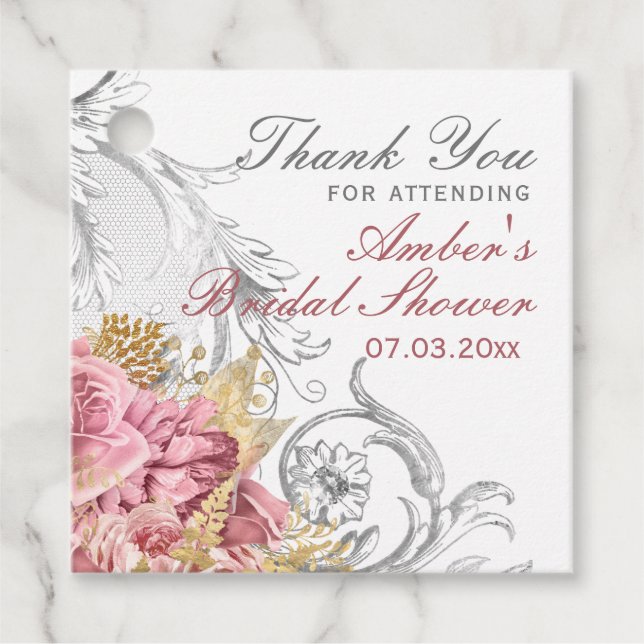 Étiquettes Cadeau Fête des mariées florale rose (Devant)