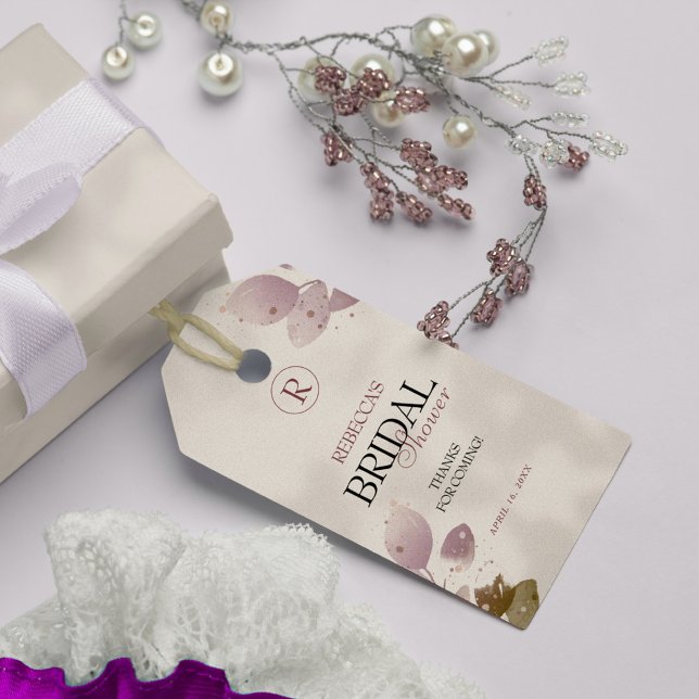 Étiquettes-cadeau Fête des mariées florale rose pâle et poussiéreuse (Créateur téléchargé)