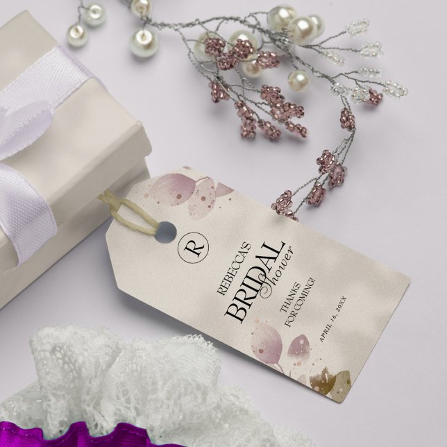 Étiquettes-cadeau Fête des mariées florale rose pâle et poussiéreuse (Créateur téléchargé)