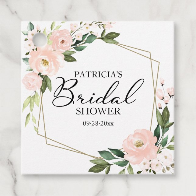 Étiquettes Cadeau Fête des mariées géométrique des Fleurs Roses (Devant)