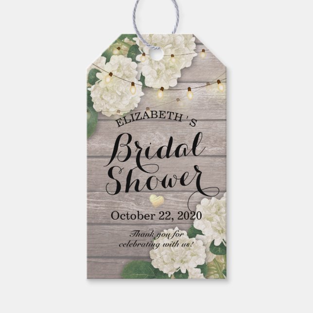 Étiquettes-cadeau Fête des mariées Hydrangea Fleurs Chaîne Lumières  (Devant)