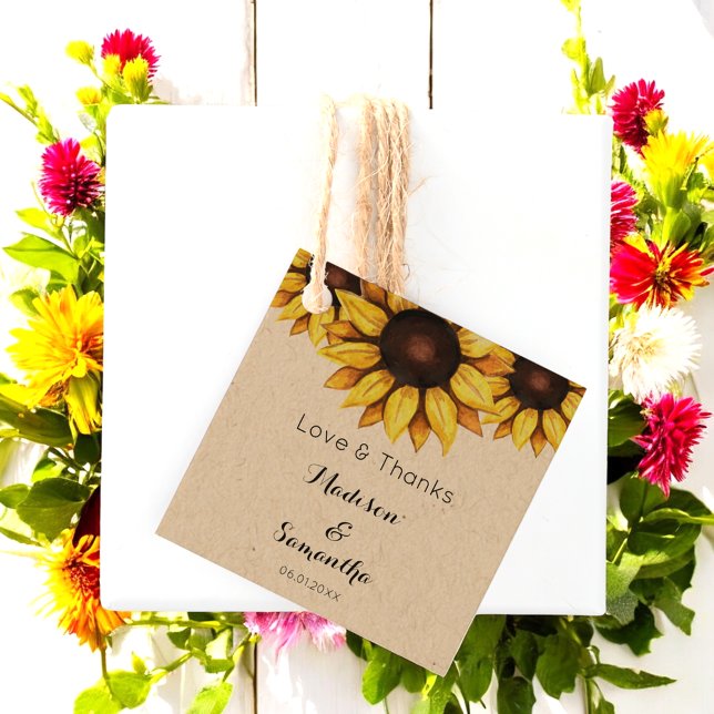 Étiquettes Cadeau Fête des mariées Mariage tournesol Rustic Kraft (Créateur téléchargé)