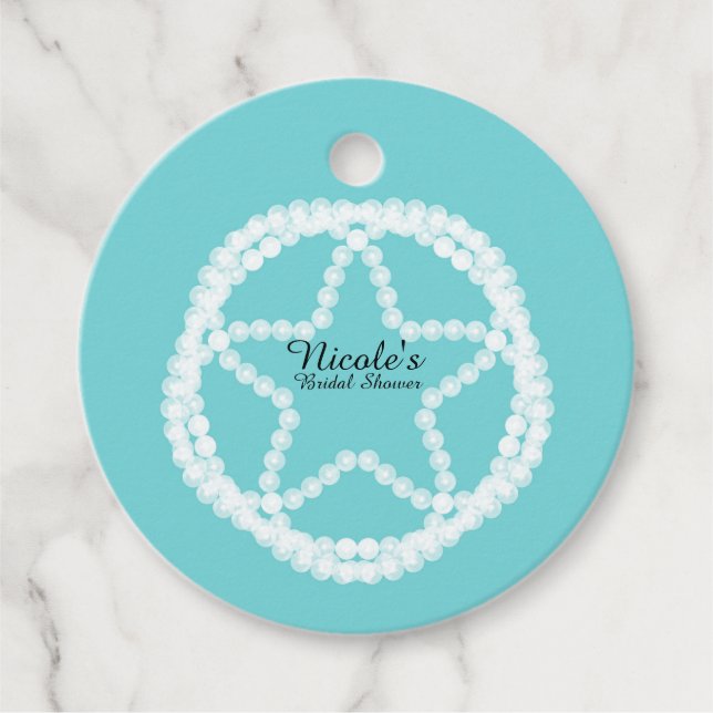 Étiquettes Cadeau Fête des mariées Mariage turquoise White Pearl Sta (Devant)
