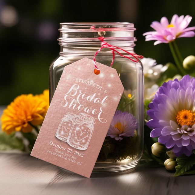 Étiquettes-cadeau Fête des mariées Mason Jars String Lights Rose Gol (Créateur téléchargé)