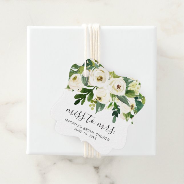 Étiquettes Cadeau Fête des mariées moderne blanche florale élégante (En situation)