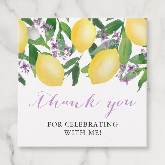 Étiquettes Cadeau Fête des mariées ou Baby shower Lemons Lilac (Devant)