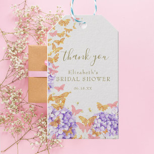 Étiquettes-cadeau Fête des mariées papillon Hydrangea Boho Merci