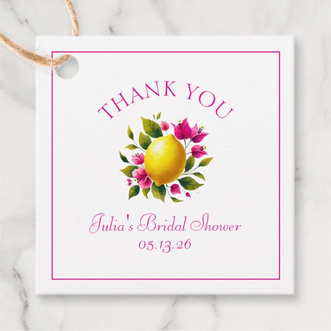 Étiquettes Cadeau Fête des mariées personnalisée Citron rose Merci F (Devant)