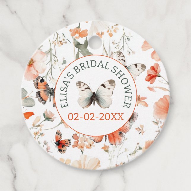 Étiquettes Cadeau Fête des mariées PERSONNALISÉE D'Aquarelle Papillo (Devant)