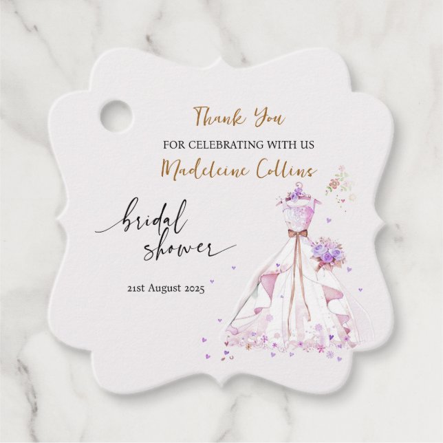 Étiquettes Cadeau Fête des mariées personnalisée Mariage robe Merci (Devant)