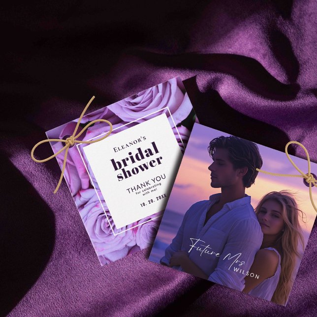 Étiquettes Cadeau Fête des mariées photo Rose moderne violet Merci (Créateur téléchargé)