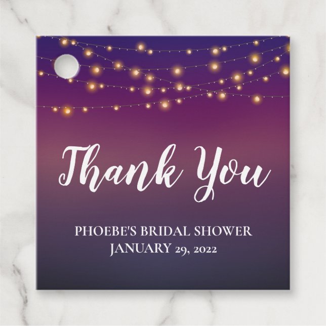 Étiquettes Cadeau Fête des mariées Purple Soirée Sky String Lumières (Devant)