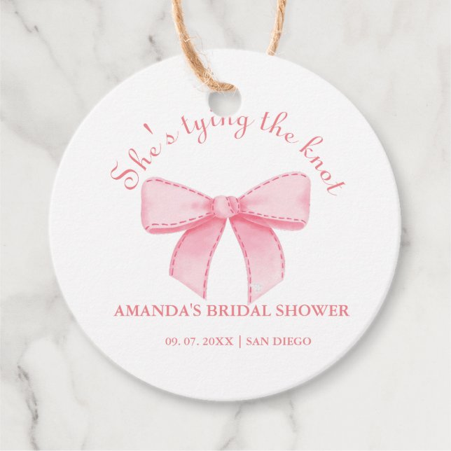 Étiquettes Cadeau Fête des mariées rose à ruban (Devant)