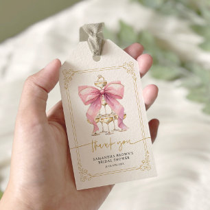 Étiquettes-cadeau Fête des mariées rose Coquette Bow
