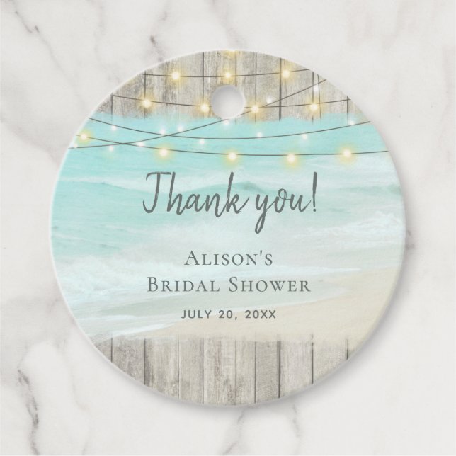 Étiquettes Cadeau Fête des mariées Rustic Beach Wood String (Devant)