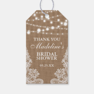 Étiquettes-cadeau Fête des mariées Rustique Burlap Lights Merci dent