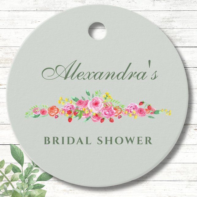 Étiquettes Cadeau Fête des mariées Sage Green Blush Pink Peony (Créateur téléchargé)