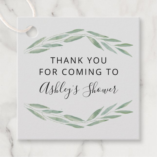 Étiquettes Cadeau Fête des mariées Sage Greenery Merci (Devant)
