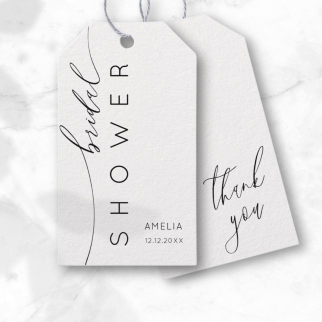 Étiquettes-cadeau Fête des mariées simple en Merci noir et blanc (Créateur téléchargé)