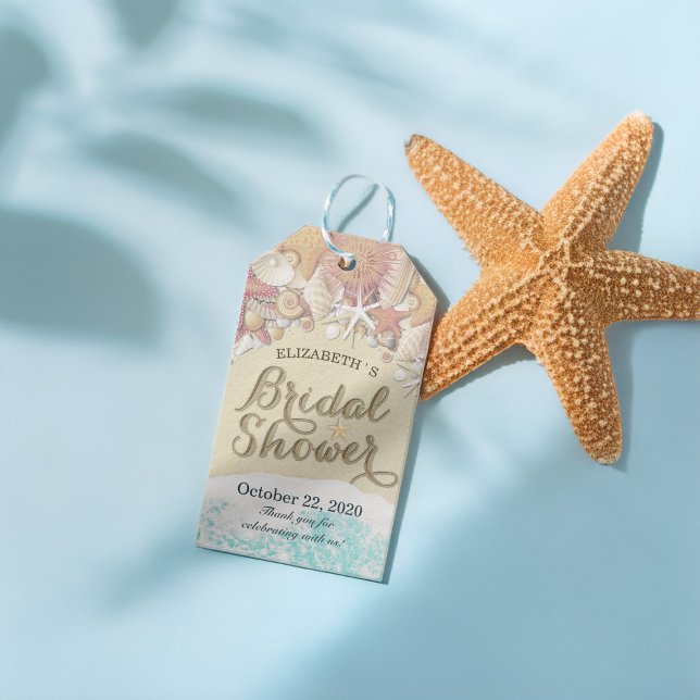 Étiquettes-cadeau Fête des mariées Summer Sea Beach Starfish Coques  (Créateur téléchargé)