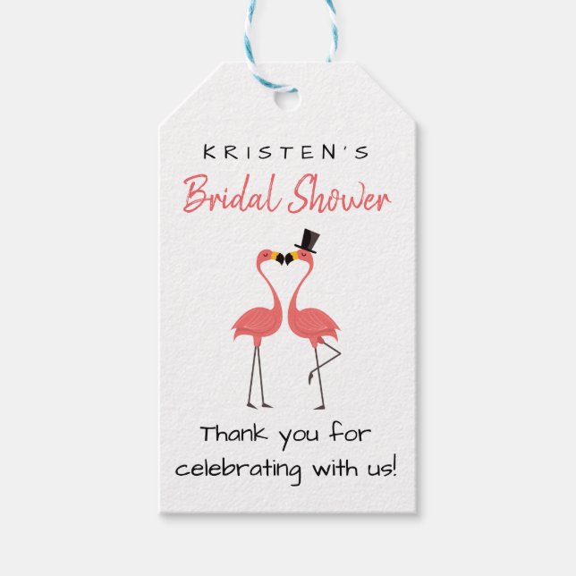 Étiquettes-cadeau Fête des mariées tropicale Merci Flamant rose rose (Devant)