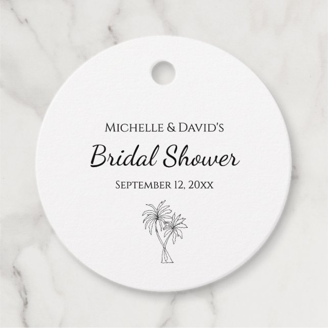 Étiquettes Cadeau Fête des mariées tropicale moderne élégants palmie (Devant)