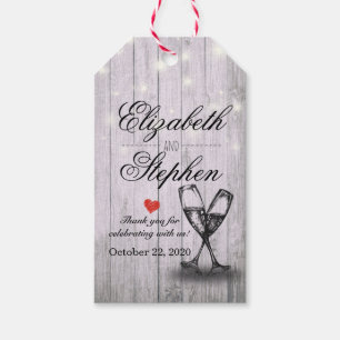 Étiquettes-cadeau Fête des mariées Verres Champagne Lumières à corde