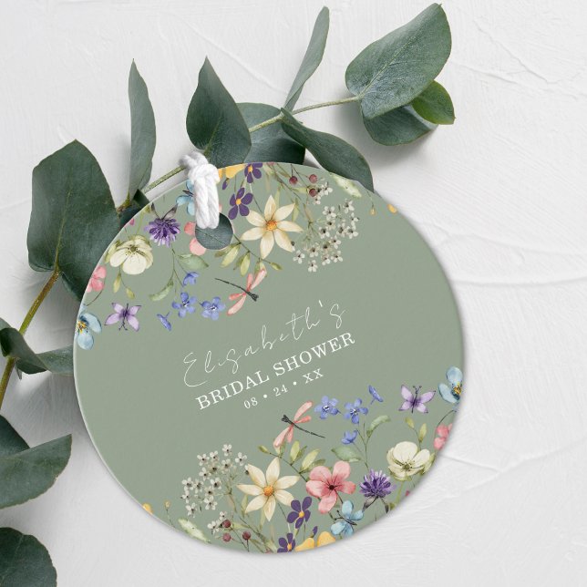 Étiquettes Cadeau Fête des mariées verte couleur Fleur sauvage Sage (Créateur téléchargé)
