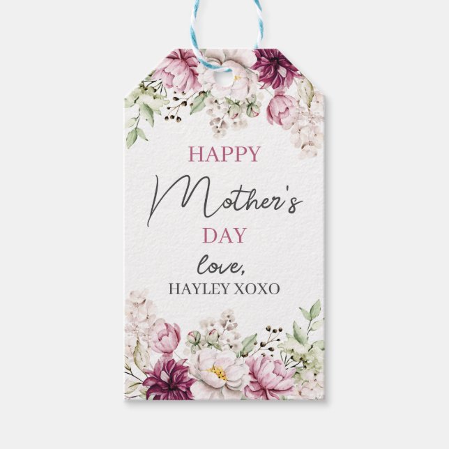 Étiquettes-cadeau Fête des Mères Blanc & Purple Floral Vert Favorise (Devant)