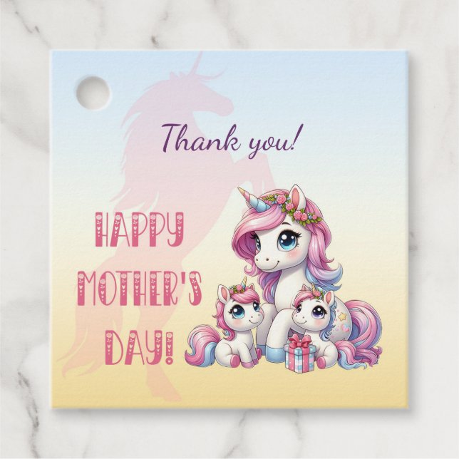 Étiquettes Cadeau Fête des Mères Unicorn-Theme Party (Devant)