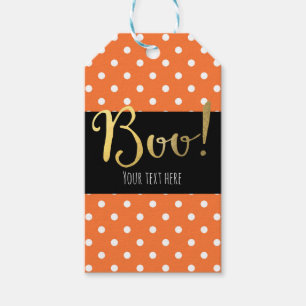 Étiquettes-cadeau Fête d'Halloween à pois orange et blanc