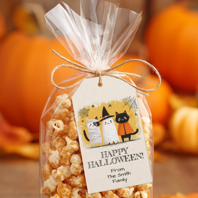 Étiquettes-cadeau Fête d'Halloween avec des chats mignons (Personalized Cute Cats Halloween Favor Tags)