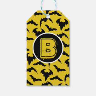 Étiquettes-cadeau Fête d'Halloween Chauves-Souris Jaunes & Noires