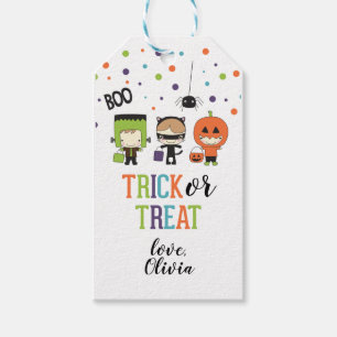 Étiquettes-cadeau Fête d'Halloween colorée pour enfants Trick or Tre