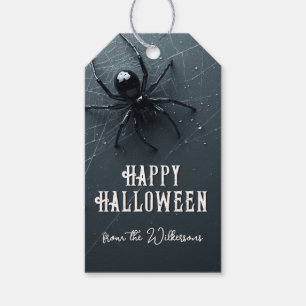 Étiquettes-cadeau Fête d'Halloween d'araignée noire effrayante et to