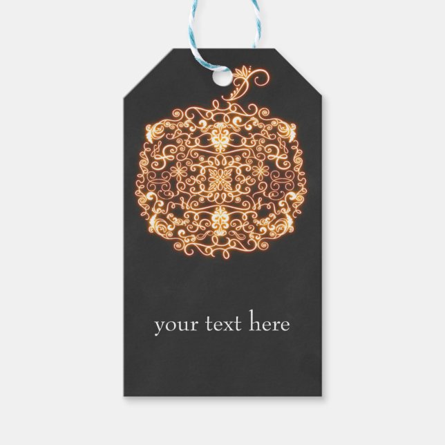 Étiquettes-cadeau Fête d'Halloween Filigree Orange brillant Citrouil (Devant)