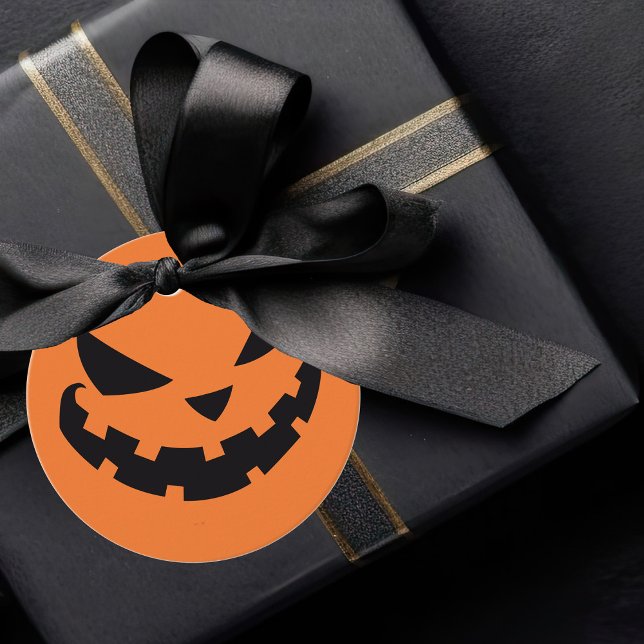 Étiquettes Cadeau Fête d'Halloween Orange Personnalisé Jack-o'-lante (Créateur téléchargé)