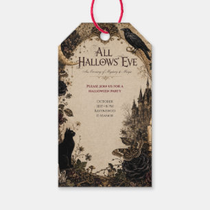 Étiquettes-cadeau Fête d'Halloween pour adultes Corbeau, Clé Antique